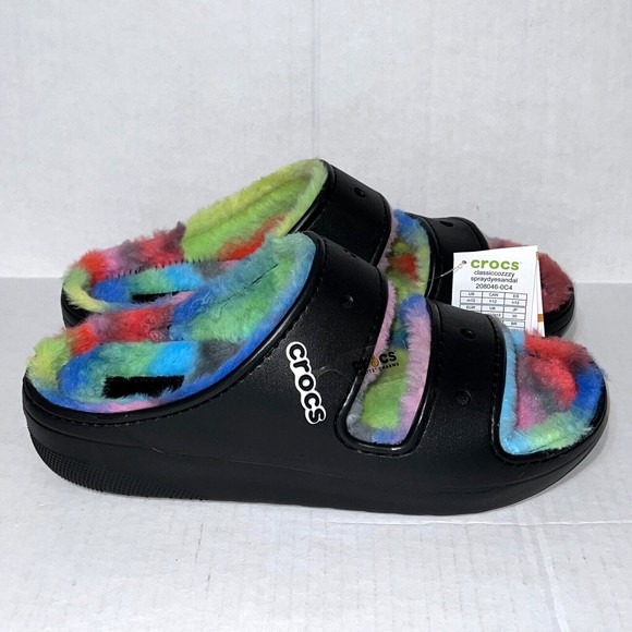 New Crocs Classic Cozzzy Spray Dye Sandal Fuzzy Slipper Unisex Men’s 12 Women 14